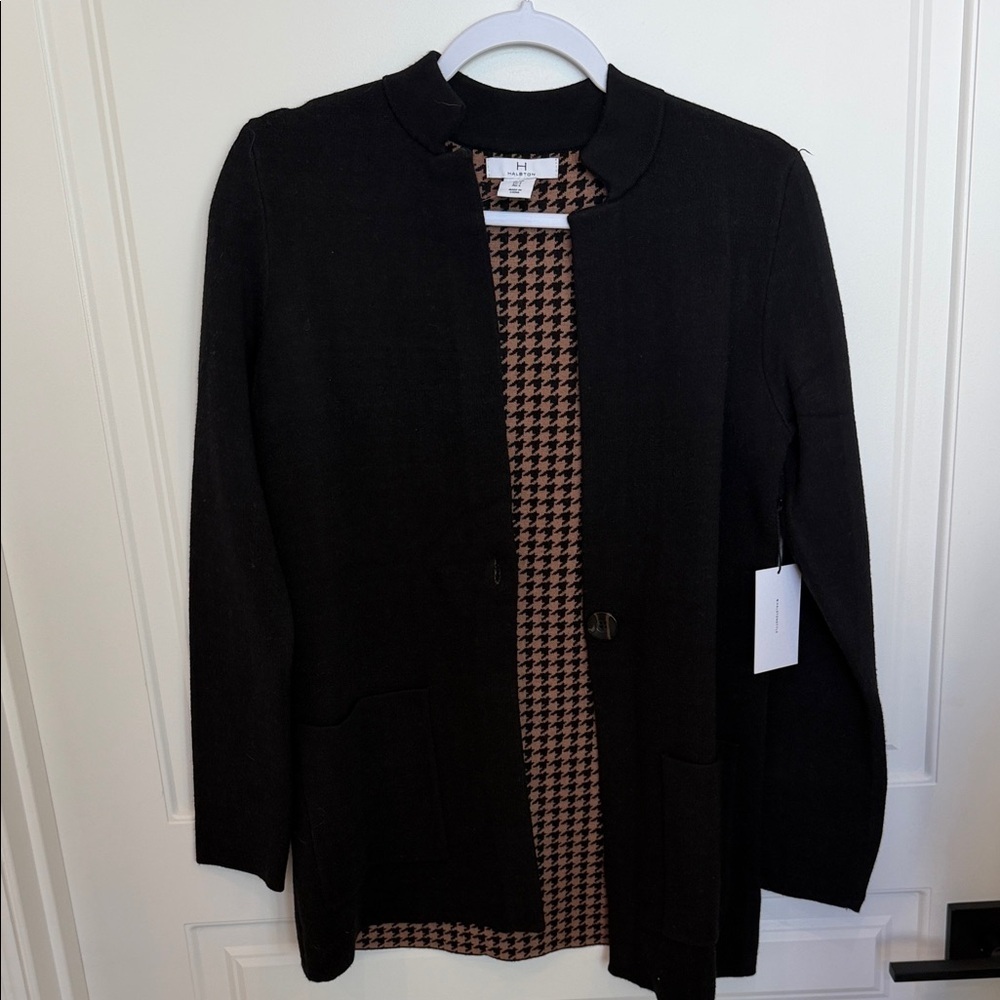 H by Halston Black Blazer with Houndstooth Interior